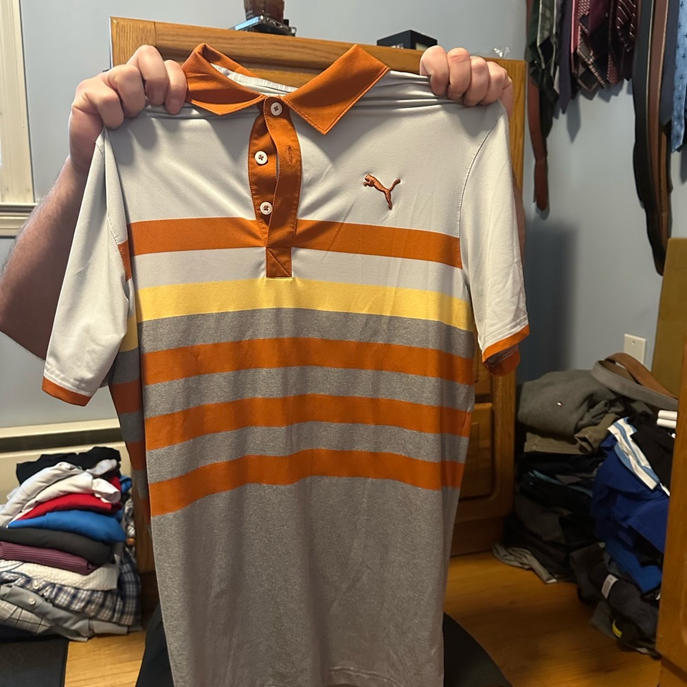 Puma Orange and Gray Striped Polo